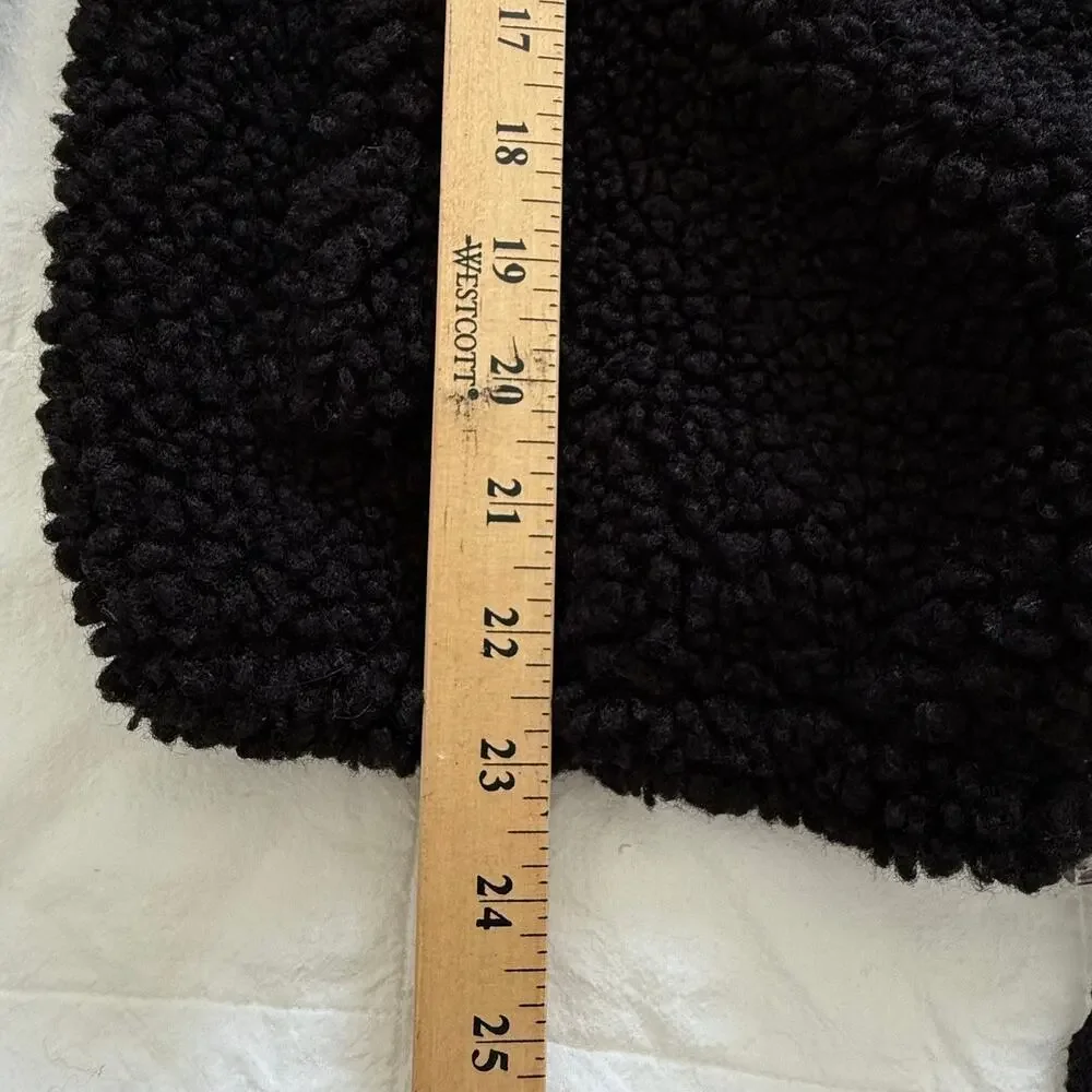 Lucky Brand Black Teddy Sherpa Hooded Jacket Women’s L Oversized Full Zip Cozy - Picture 7 of 16